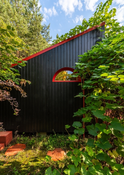 Современная архитектура цветного садового домика Современная архитектура цветного садового домика